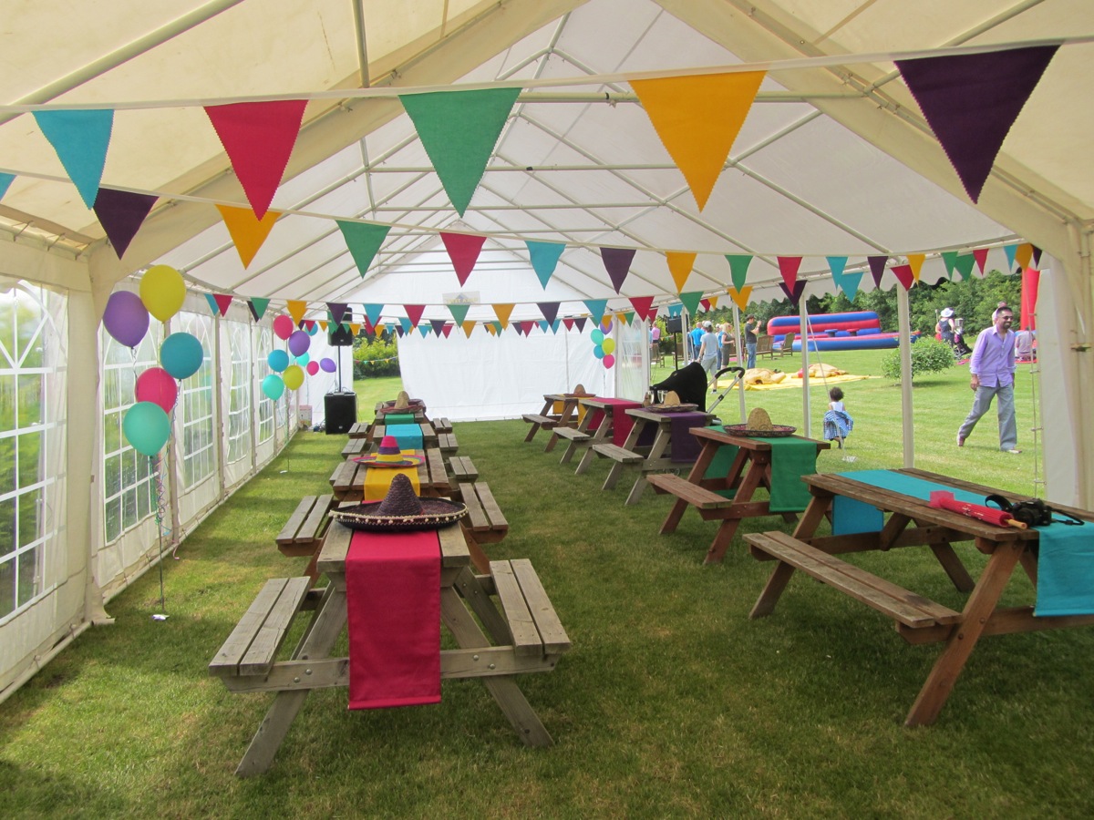 Marquee with decorations and bunting