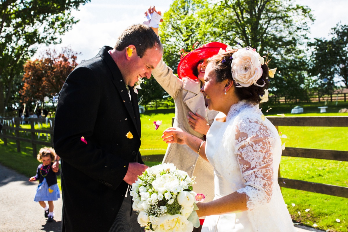 Kate and David with confetti on them