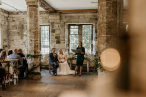 A wedding ceremony in a medieval building led by Humanist wedding celebrant Rachael Bowers, York, North Yorkshire