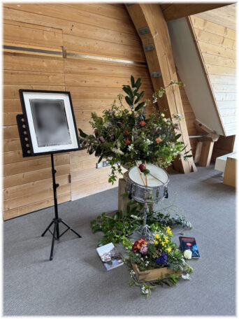 Memorial display for a jazz drummer